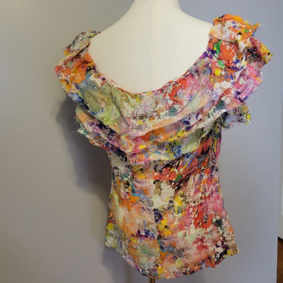 Ralph Lauren Purple Label Desarae Linen Silk Gauze Ruffle Blouse Womens 8 $1690 - Picture 2 of 7